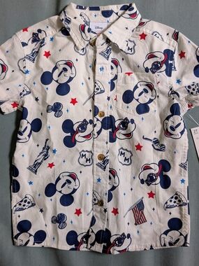 Disney Jumping Beans White Button-Down Shirt with Mickey USA Print 2T